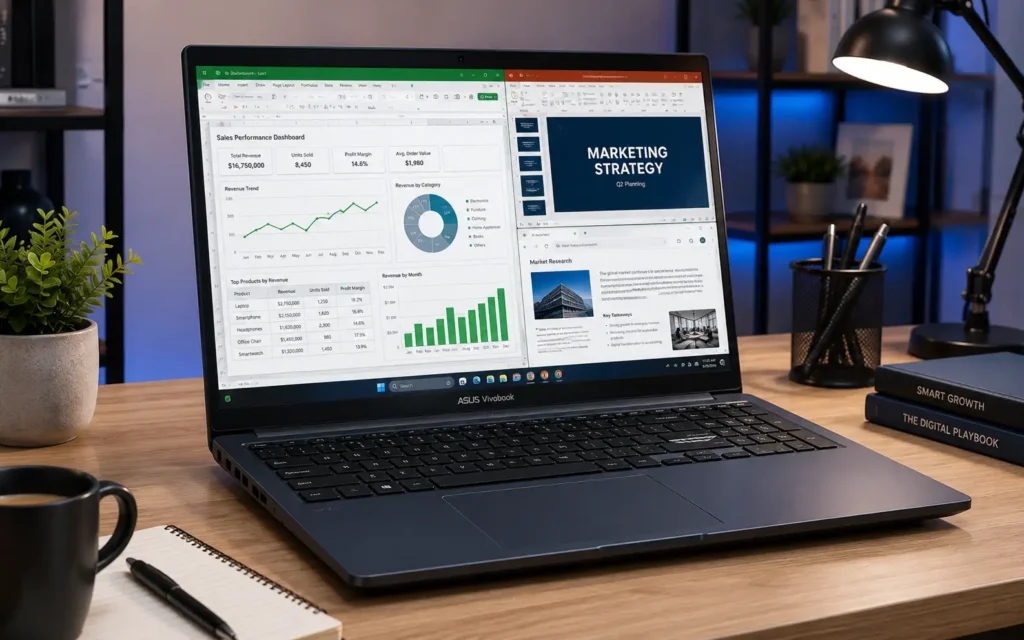 ASUS Vivobook 16 M1605 with multitasking and productivity apps