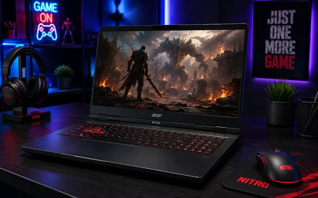Acer Nitro V 16 budget gaming laptop with esports setup