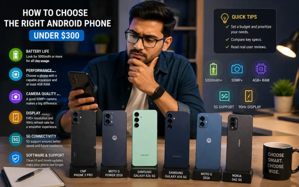 Buyer comparing budget Android phones before purchase