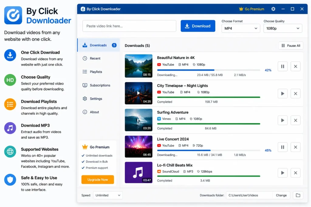 By Click Downloader application interface