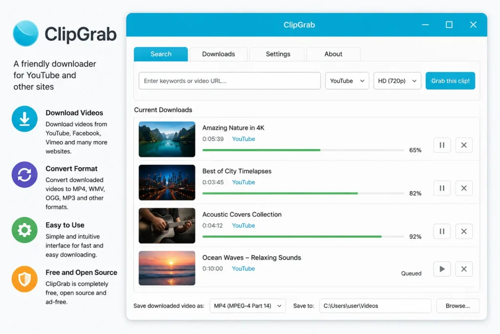 ClipGrab video downloader interface
