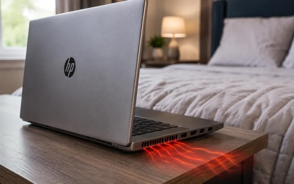 HP laptop showing signs of overheating with active fan vents