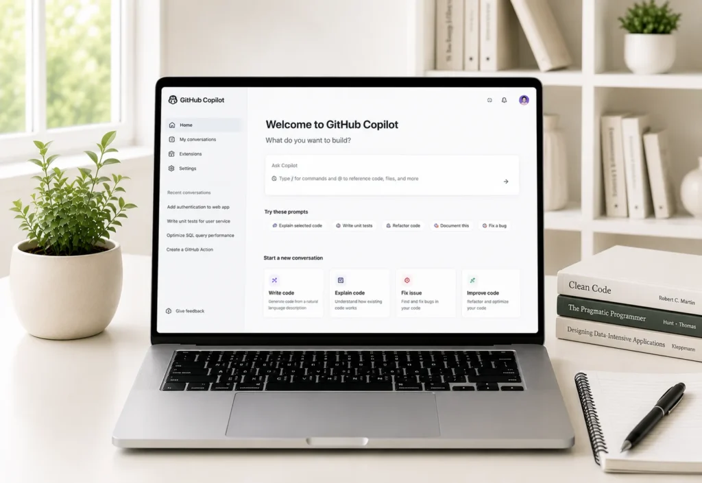 Modern workspace with GitHub Copilot interface
