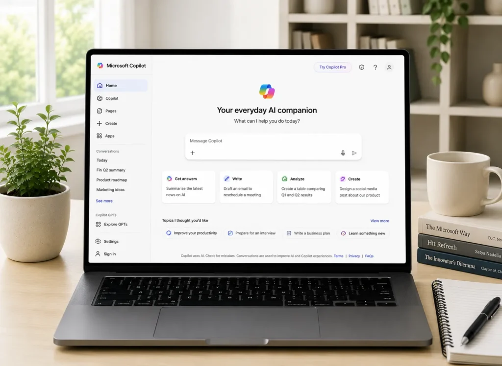 Modern workspace with Microsoft Copilot interface