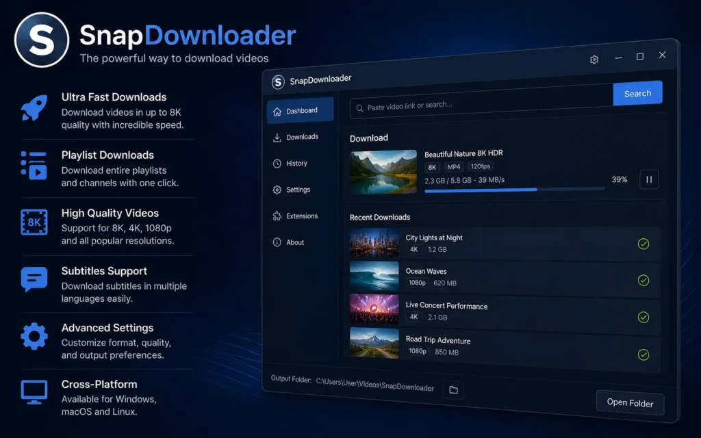 SnapDownloader video conversion dashboard