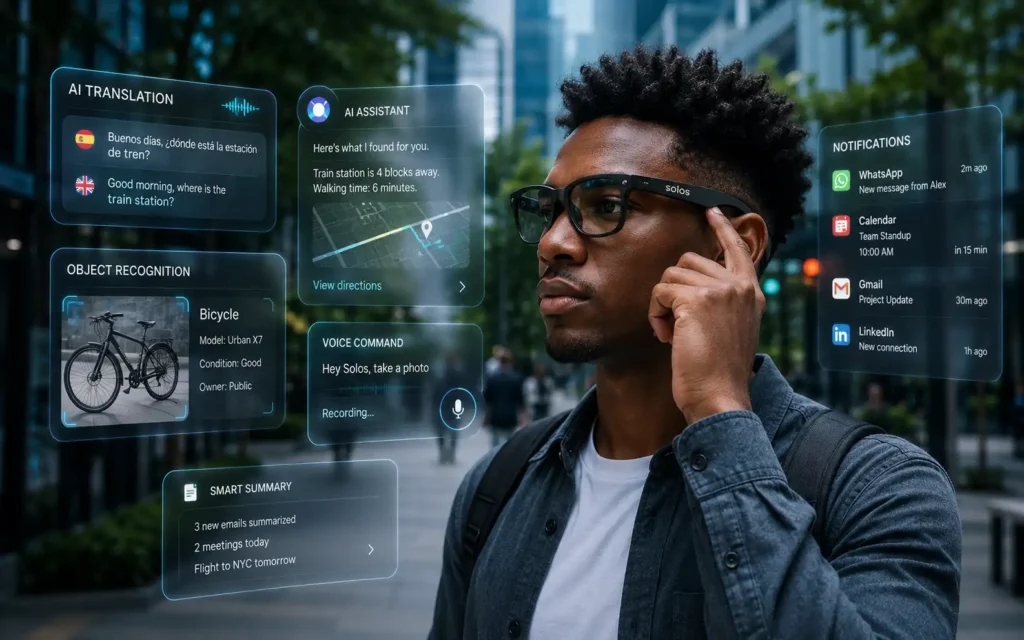 Solos AirGo V2 smart glasses with translation and AI assistant tools