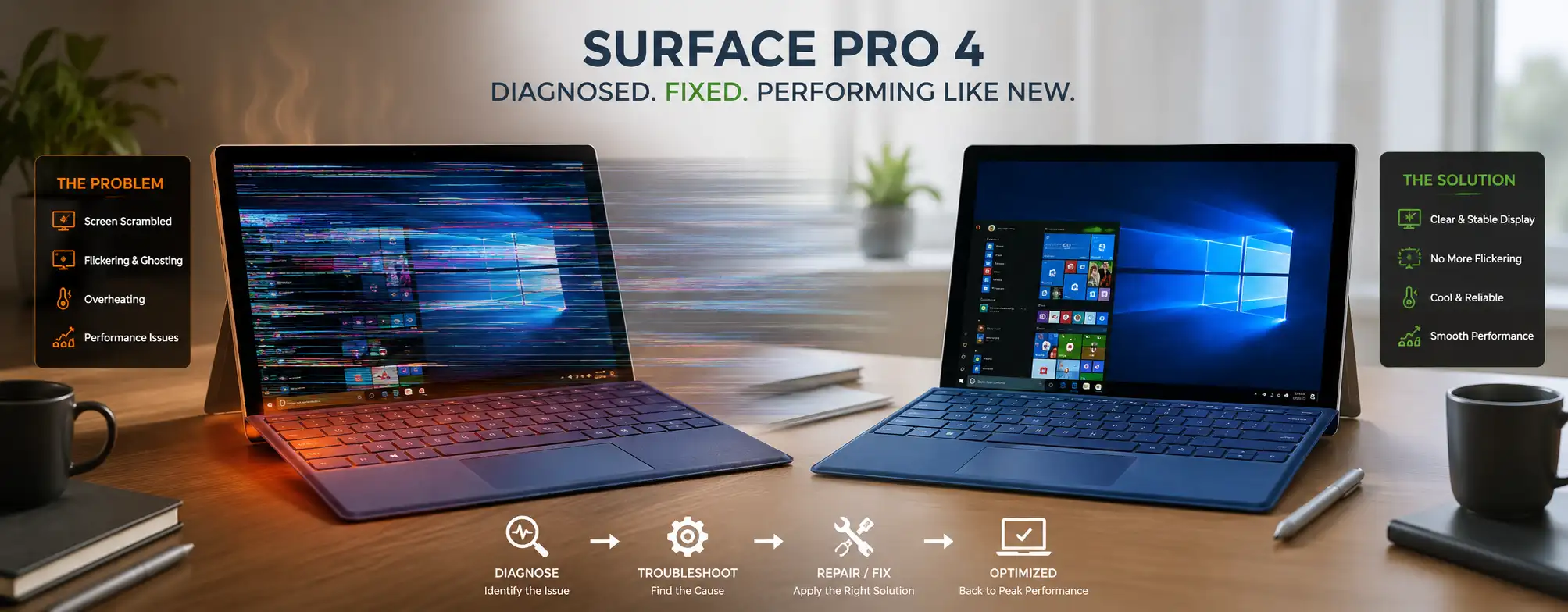 Surface Pro 4 scrambled screen before and after fix