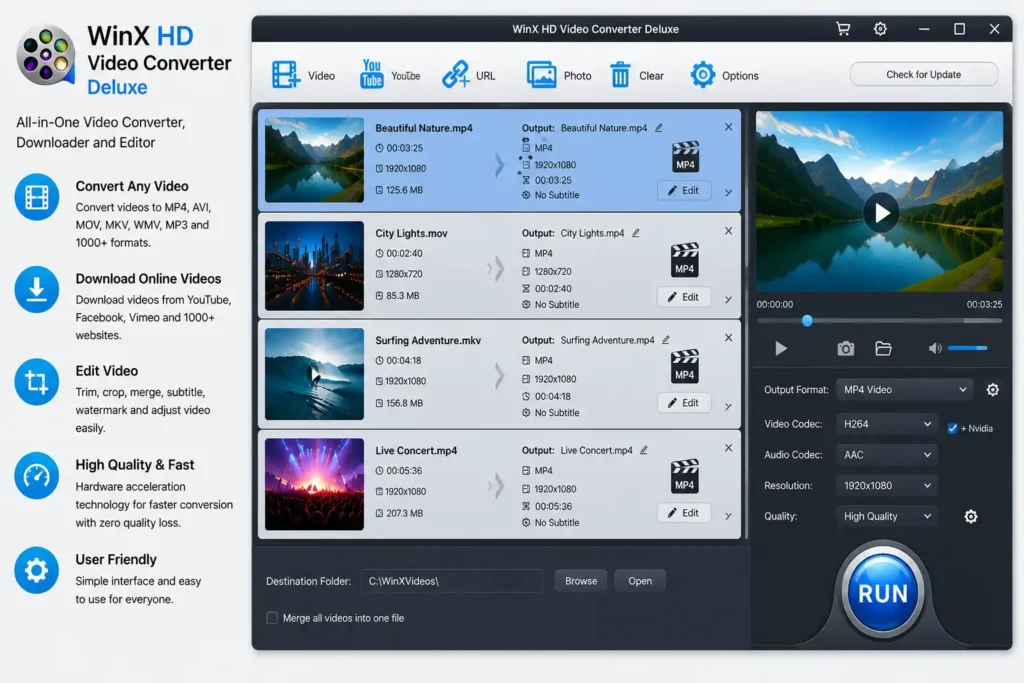 WinX HD Video Converter dashboard