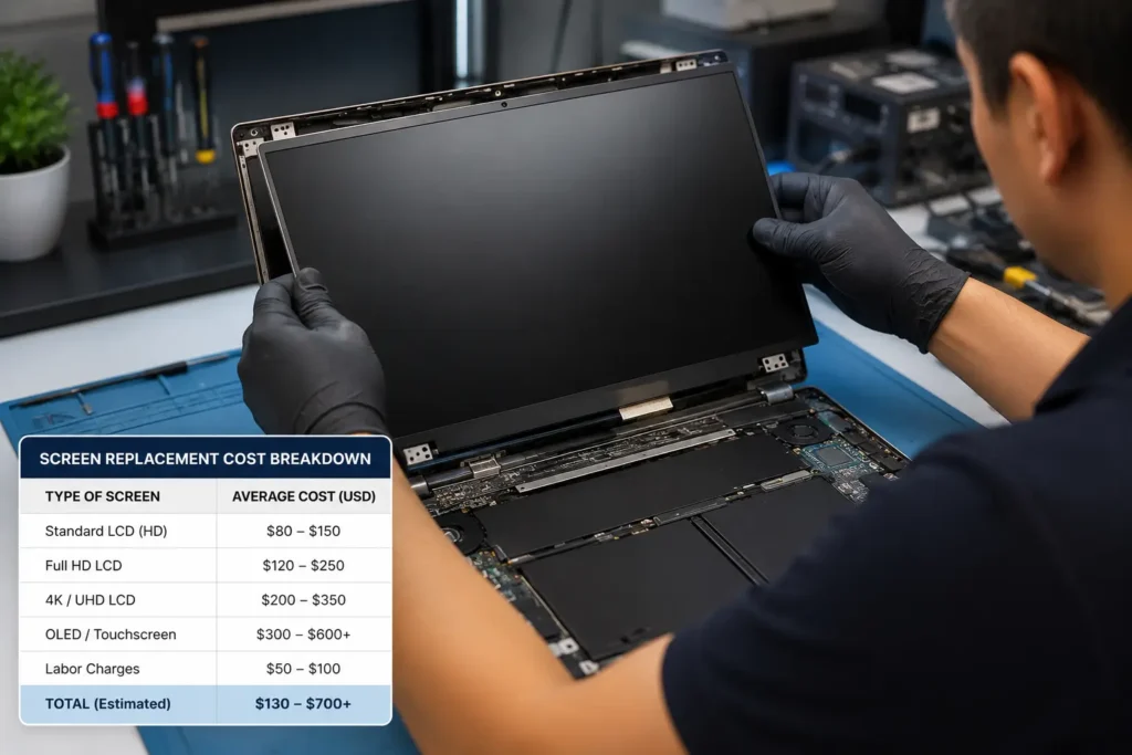 Laptop repair with cost breakdown chart